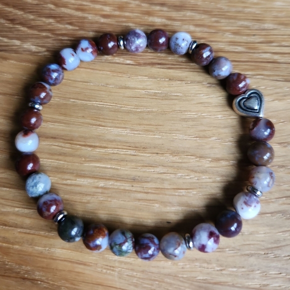 Blood Crazy Lace Agate Bead Hand Crafted Stretch Bracelet - Picture 6 of 11